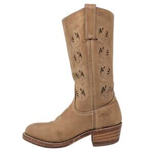 Frye Austin Inlay Tan Taupe Leather Stacked Heel Boots Size 7.5